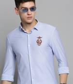 men's long sleeves vertical stripes blue shirt