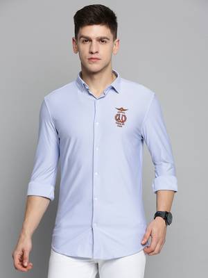 men's long sleeves vertical stripes blue shirt 2