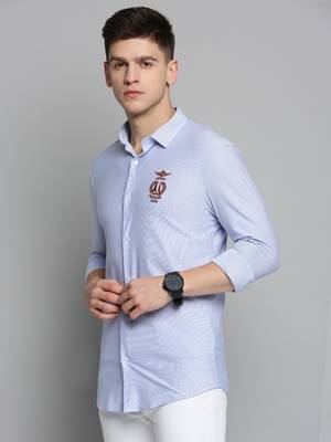 men's long sleeves vertical stripes blue shirt 3
