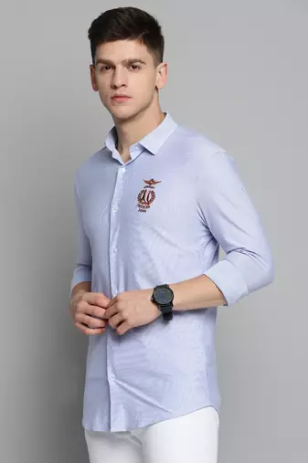 men's long sleeves vertical stripes blue shirt
