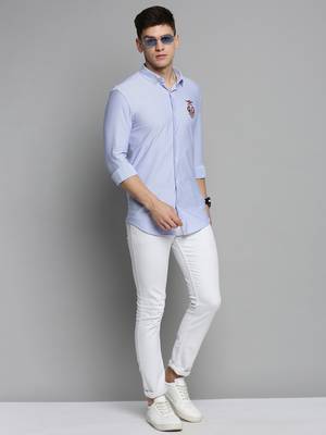 men's long sleeves vertical stripes blue shirt 5
