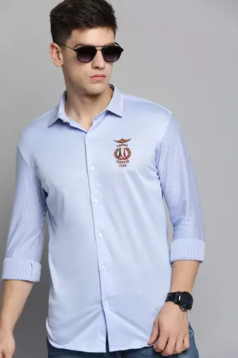 men's long sleeves solid blue shirt
