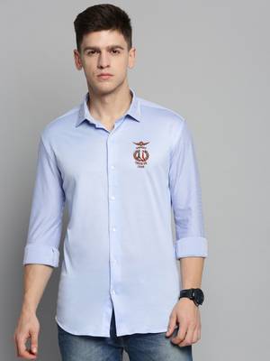 men's long sleeves solid blue shirt 2