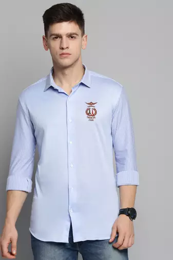 men's long sleeves solid blue shirt