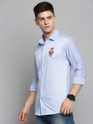 men's long sleeves solid blue shirt 3