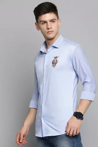 men's long sleeves solid blue shirt