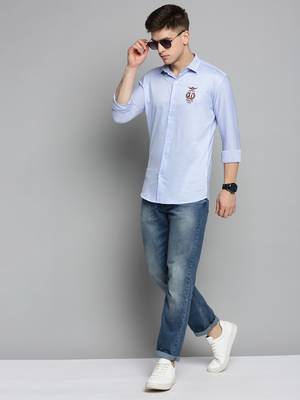men's long sleeves solid blue shirt 5