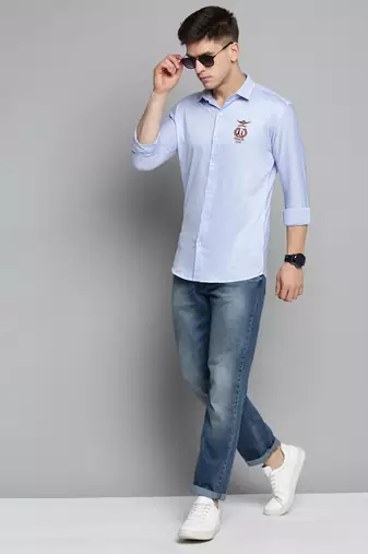 men's long sleeves solid blue shirt
