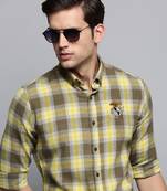 men's long sleeves tartan checks olive shirt
