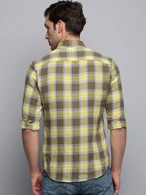men's long sleeves tartan checks olive shirt 4