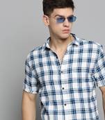 Showoff men's short sleeves tartan checks white shirt