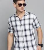 men's short sleeves tartan checks white shirt