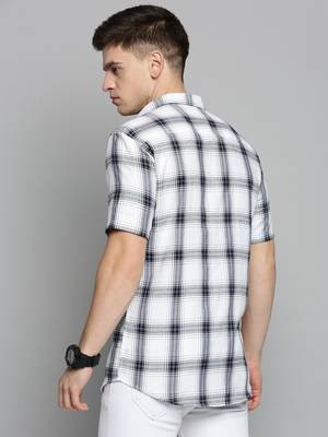 men's short sleeves tartan checks white shirt 4
