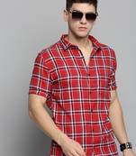Showoff men's short sleeves tartan checks orange shirt
