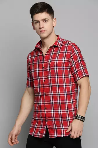 Showoff men's short sleeves tartan checks orange shirt