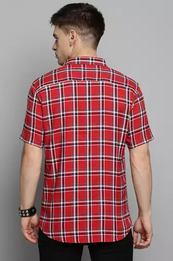 Showoff men's short sleeves tartan checks orange shirt