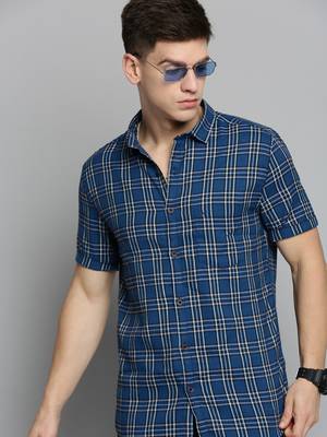 Showoff men's short sleeves tartan checks blue shirt 1