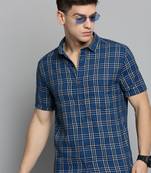 Showoff men's short sleeves tartan checks blue shirt