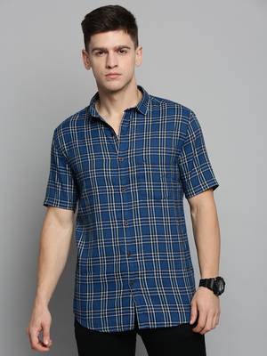 Showoff men's short sleeves tartan checks blue shirt 2