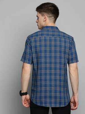 Showoff men's short sleeves tartan checks blue shirt 4