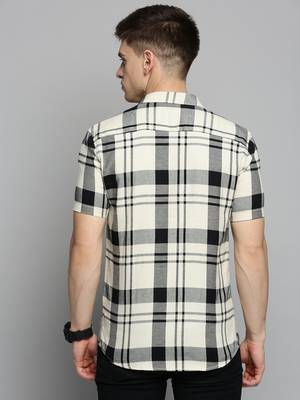 men's short sleeves tartan checks cream shirt 4