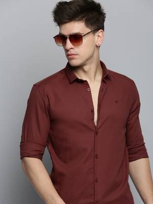 men's long sleeves solid rust shirt 1
