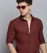 men's long sleeves solid rust shirt
