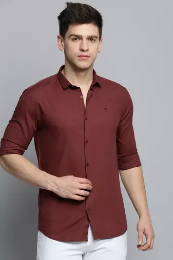 men's long sleeves solid rust shirt