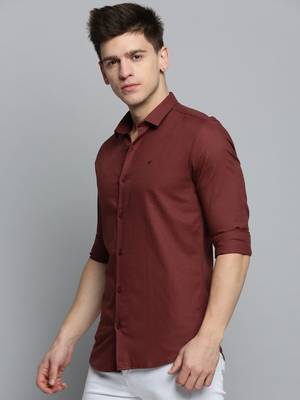 men's long sleeves solid rust shirt 3