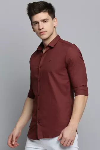 men's long sleeves solid rust shirt