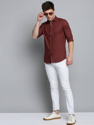 men's long sleeves solid rust shirt 5