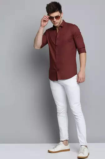 men's long sleeves solid rust shirt