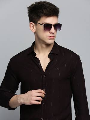 men's long sleeves ethnic motifs burgundy shirt 1