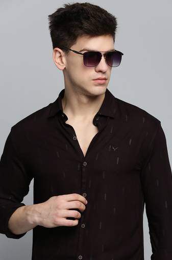 men's long sleeves ethnic motifs burgundy shirt