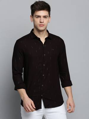 men's long sleeves ethnic motifs burgundy shirt 2
