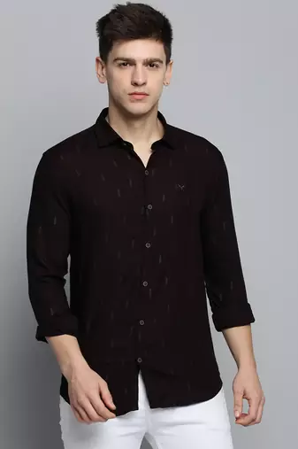 men's long sleeves ethnic motifs burgundy shirt