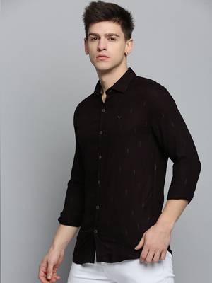 men's long sleeves ethnic motifs burgundy shirt 3