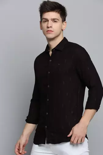 men's long sleeves ethnic motifs burgundy shirt