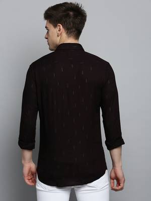 men's long sleeves ethnic motifs burgundy shirt 4