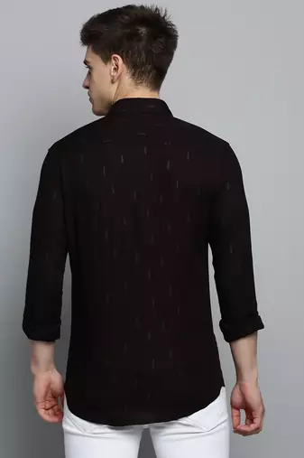 men's long sleeves ethnic motifs burgundy shirt