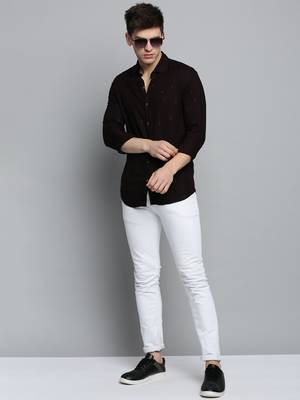 men's long sleeves ethnic motifs burgundy shirt 5