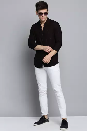 men's long sleeves ethnic motifs burgundy shirt
