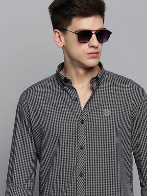 Showoff men's long sleeves gingham checks black shirt 1