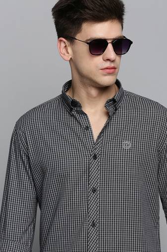 Showoff men's long sleeves gingham checks black shirt