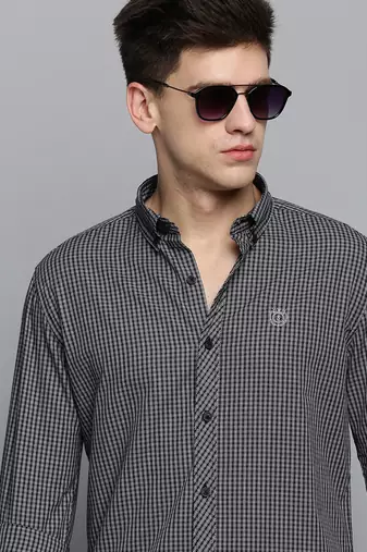 Showoff men's long sleeves gingham checks black shirt