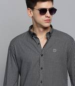 Showoff men's long sleeves gingham checks black shirt