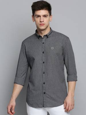 Showoff men's long sleeves gingham checks black shirt 2
