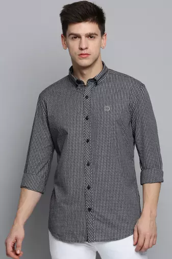 Showoff men's long sleeves gingham checks black shirt