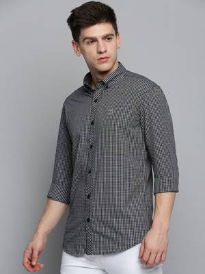 Showoff men's long sleeves gingham checks black shirt 3