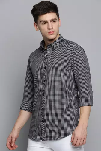 Showoff men's long sleeves gingham checks black shirt